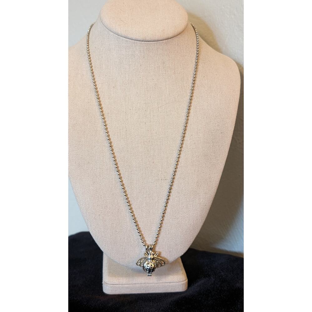 Wild Weed Organic Honey Bee Locket Essential Oil Bead Cage SS Chain Necklace NWT